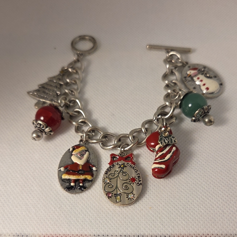 Festive Silvertone Charm Bracelet